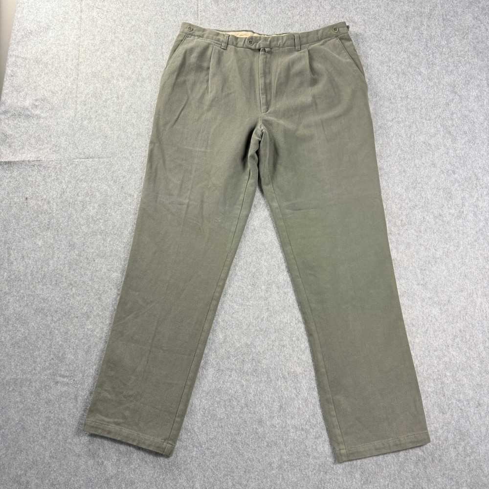 Aquascutum AquaSport Mens 38x33 Olive Green Cotton Pleated Pants Made Italy